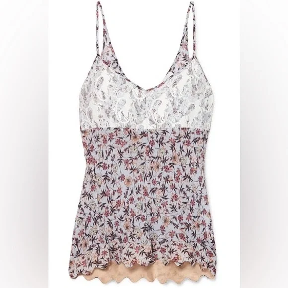 ✨ NWT CHLOE v neck lace bodice cami strap floral print viscose top - Picture 2 of 6